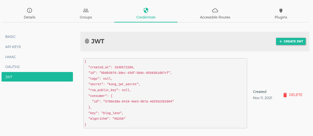 JWT Credential Created