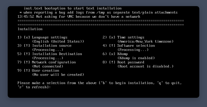 Text Mode Installation RHEL 8